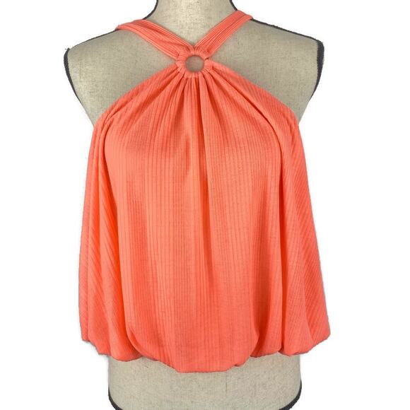 FREE PEOPLE Just A Fling Tank Top Bubble Hem Halter Coral Electric Womens Med - Picture 7 of 13